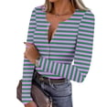 thumbnail image 2 of FDGIU ‌‌‌‌‌‌‌Women’s Ribbed Knit Striped Long Sleeve Top - Henley Neck Slim Fit Layered Tee for Work Casual, 2 of 7
