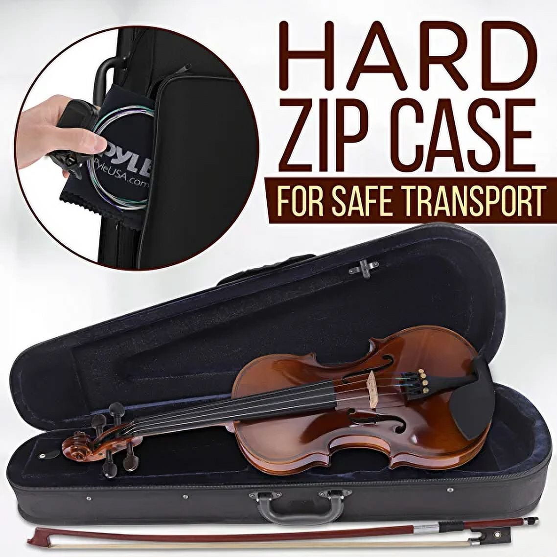 PyleUsa Quarter Size Violin Set For Beginners and Kids, 1/4 18.7” Student Grade Fiddle Hard Practice Case, Rosin, Bow, Digital Tuner, Strings, Shoulder Rest (PGVILN14)