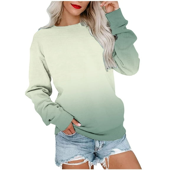 JWZUY Womens Gradient Sweatshirts Crew Neck Long Sleeve Sweatshirt Funny Jumper Lovely Tops Fashion Outwear Mint Green L