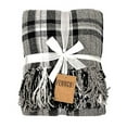 thumbnail image 6 of Fennco Styles Chenille Woven Plaid Tassel Throw Blanket 50" W x 60" L - Grey Soft Blanket for Bed, Couch, Sofa, Home, Office and Holidays Décor, 6 of 10