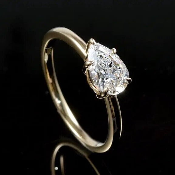 2Ct Lab Created Diamond Pear Cut Solitaire Leady Beauty Ring 14K Yellow Gold Plated