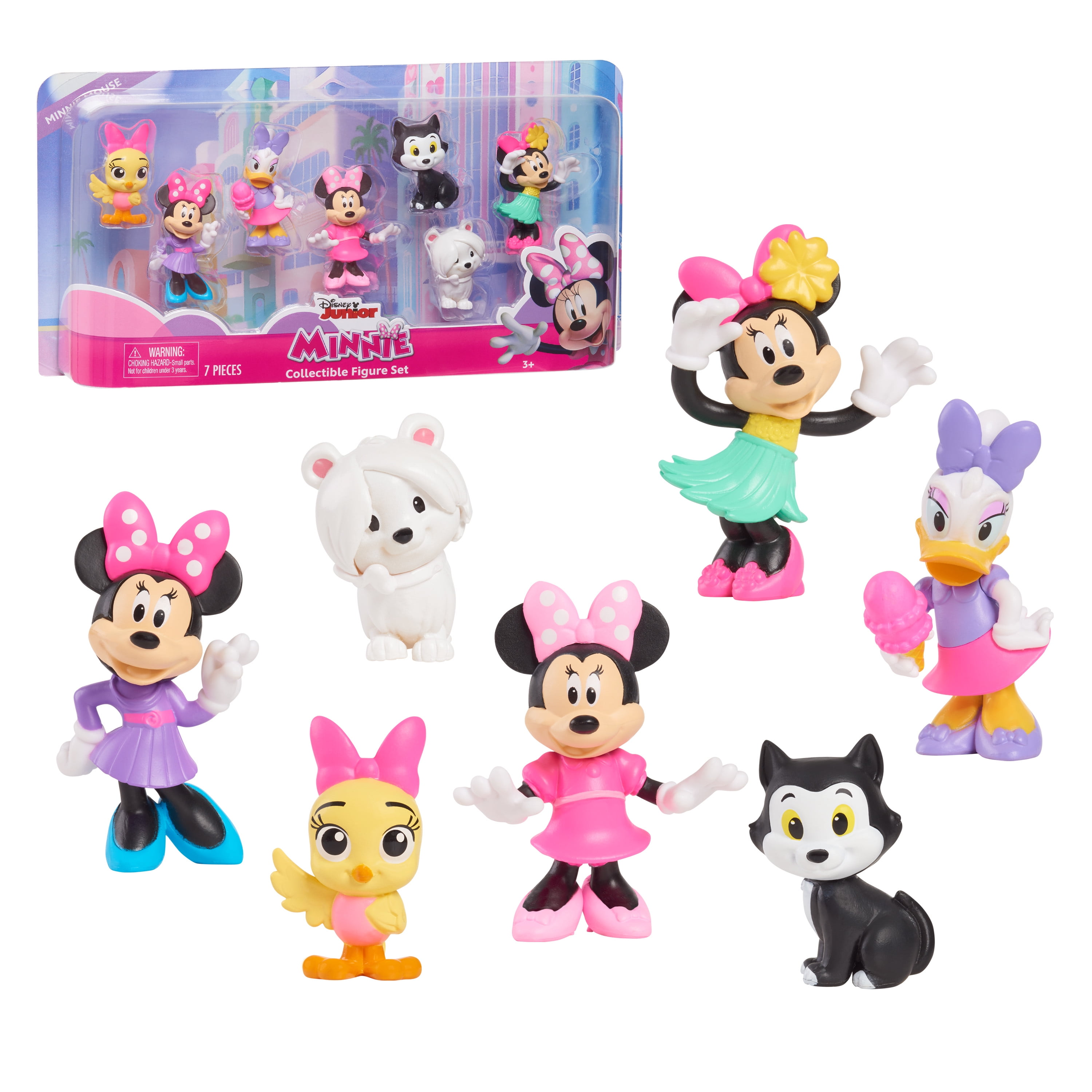 Disney Junior Minnie Mouse 7-Piece Figure Set, Officially Licensed Kids Toys for Ages 3 Up, Gifts and Presents