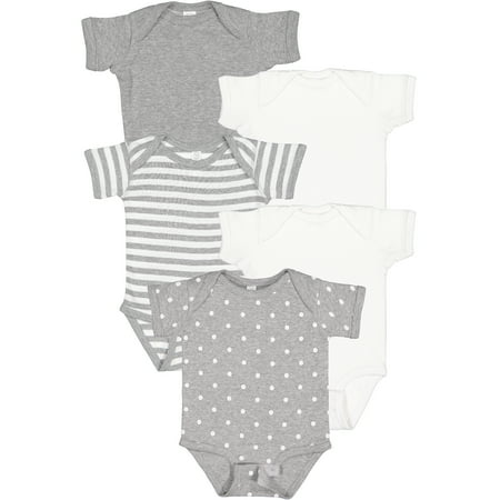 

Rabbit Skins Baby Bodysuits Girls & Boys Newborn to 24 Months 5-Pack Set Snap Closure Multi-color Cotton Fade to Grey 24 Months