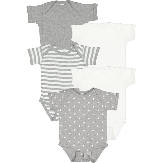 Rabbit Skins Baby Bodysuits, Girls & Boys, Newborn to 24 Months, 5-Pack Set, Snap Closure, Multi-color, Cotton , Fade to Grey, 24 Months