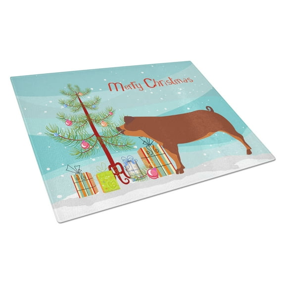 Caroline's Treasures Duroc Pig Christmas Glass Cutting Board Large
