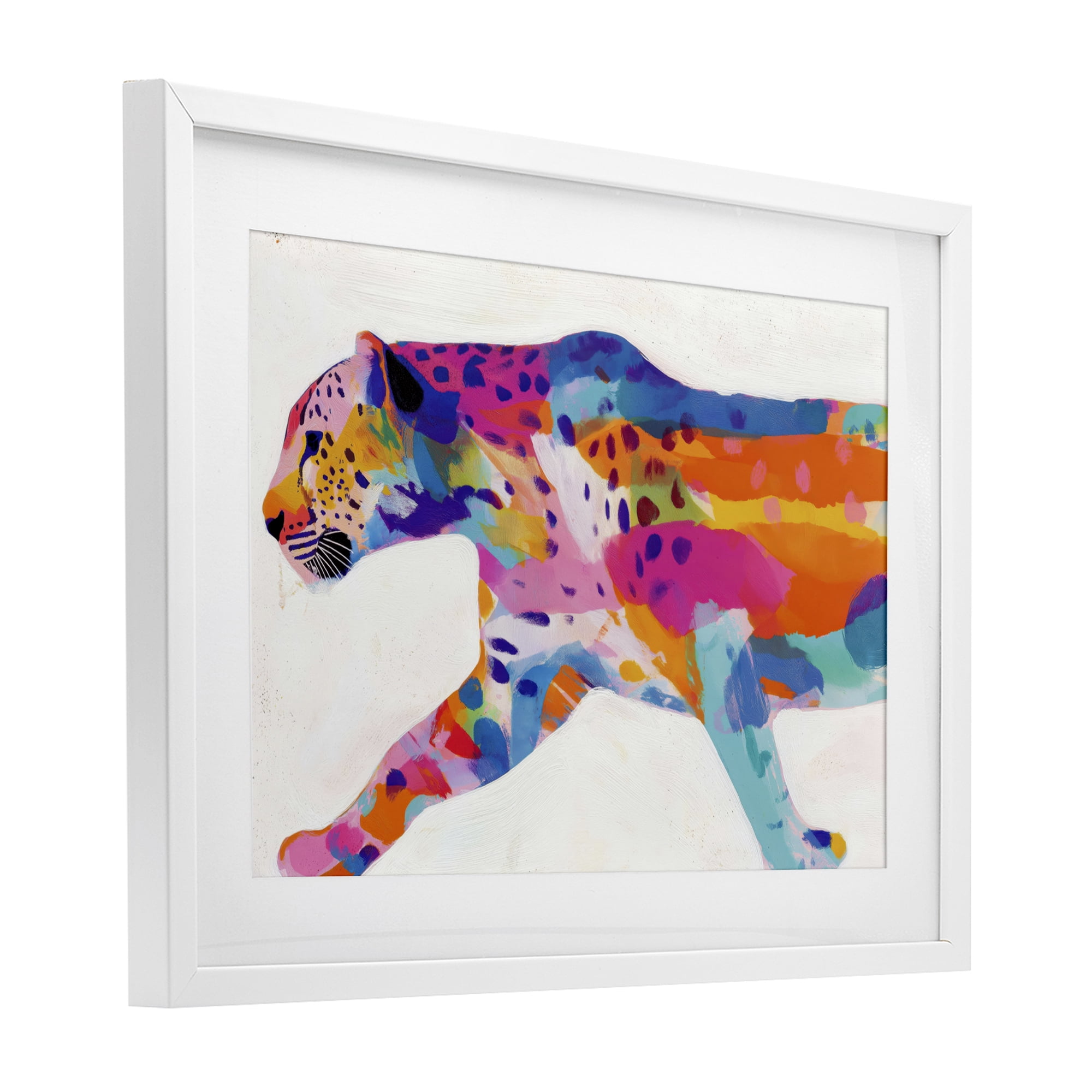 Stupell Industries Vibrant Hued Cheetah In Motion White Framed Print Under Glass, design by Chromatic Storm Studio