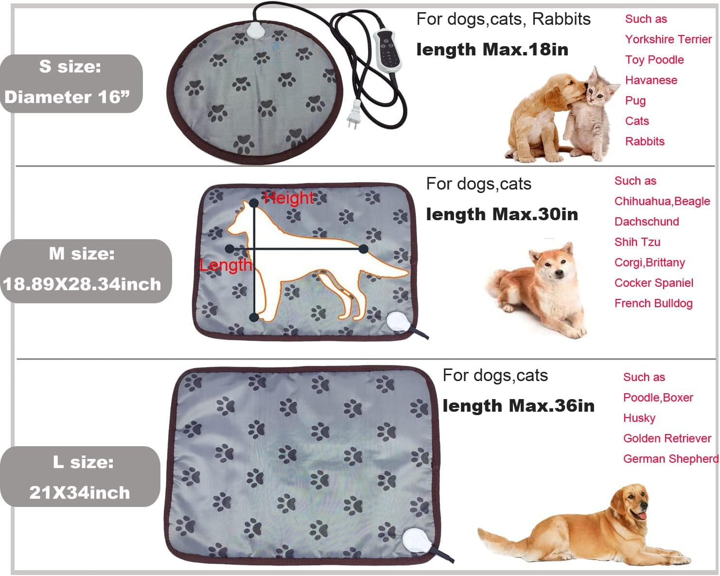 Pet Heating pad 34"x21" Large Dog cat Heating pad Heated ped beds Dogs House Heater Electric Warming pad for Puppies with Timer,Chew Resistant Cord,Easy Clean,Waterproof