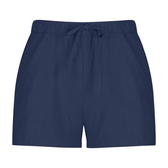 Women's Y2k Shorts Linen 7" Inseam Drawstring Mid-Rise Wide Leg Compression Shorts Casual Shapewear Basketball Bermuda Shorts with Pockets Dark Blue M