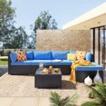 thumbnail image 1 of Patio Conversation Set, 6 Piece PE Wicker Furniture Chair Set with Glass Table, Ottoman & Cushions, All-Weather Outdoor Cushioned Sectional Sofa Chairs, Rattan Sofa Set for Patio Deck Backyard, B1318, 1 of 11