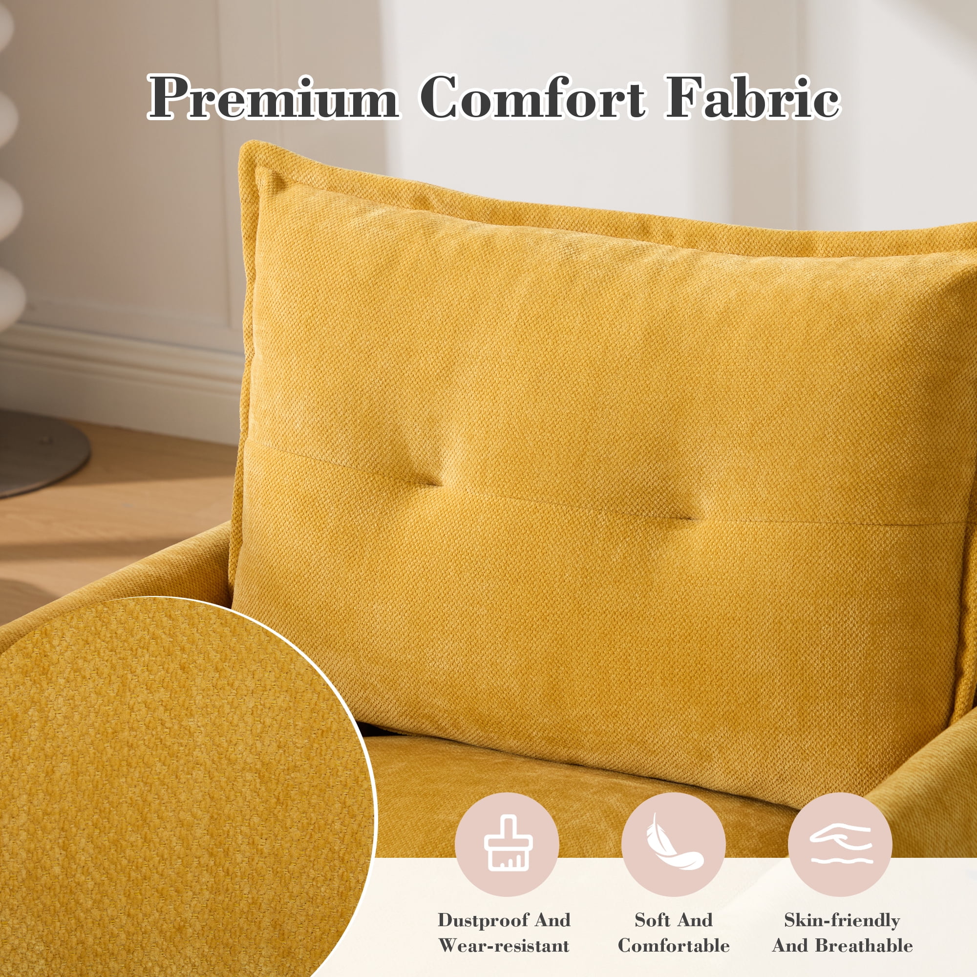 Leumius Swivel Accent Chair,Mid Century Modern Chenille Armchair with Thick Padded and Metal Base,Swivel Single Sofa Chair Barrel Reading Chair for Living Room Bedroom,Mustard Yellow