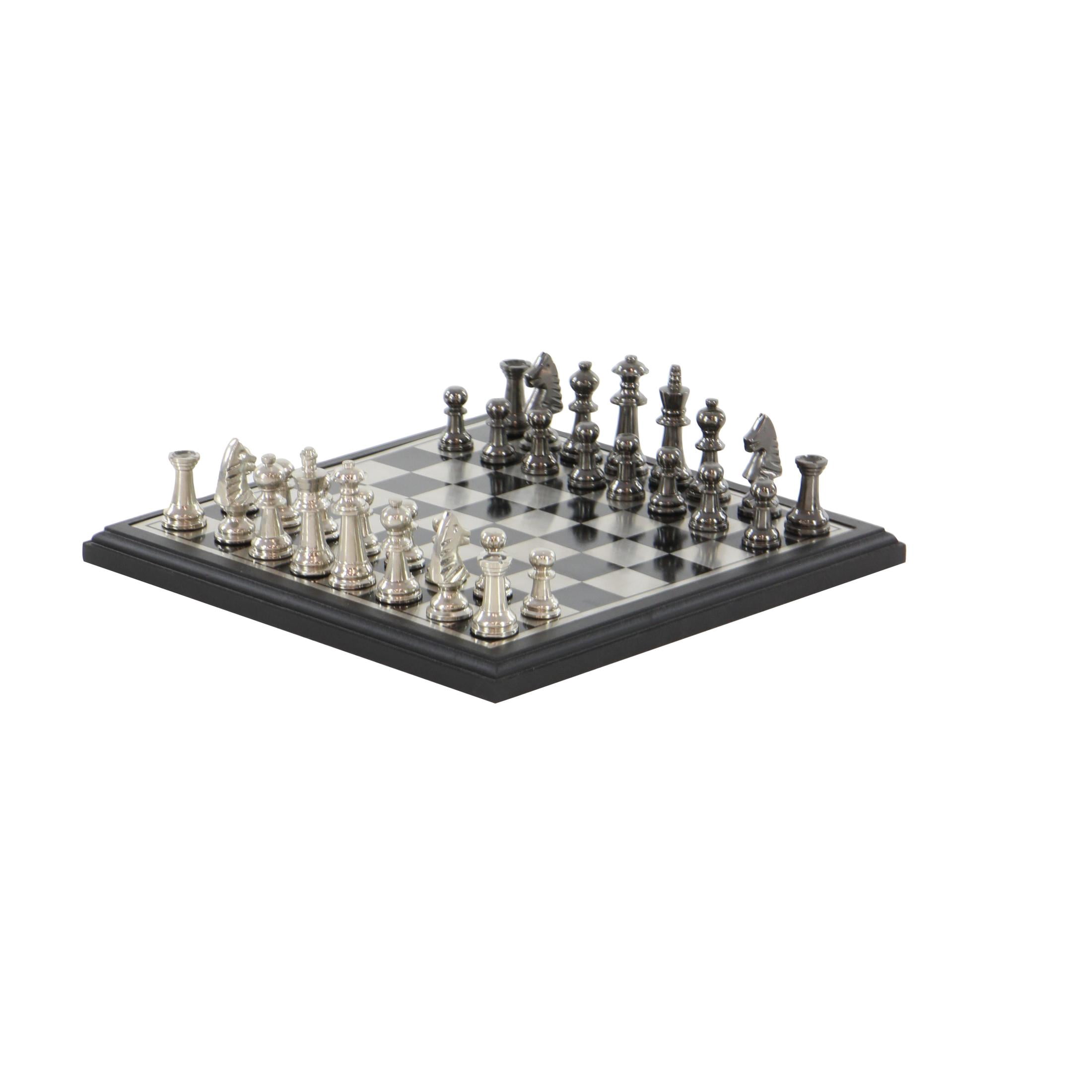 DecMode 12" x 1" Silver Aluminum Metal Chess Game Set with Black and Silver Pieces, 1-Piece