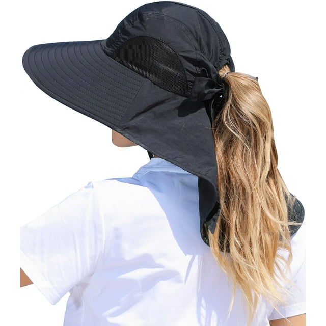 Sombrero SENWAI con protección UV de ala ancha para mujer, color negro