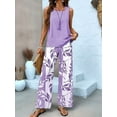 thumbnail image 2 of Women Summer 2 Piece Outfits 2025 Square Neck Pullover Vest Floral Print Belted Wide Leg - Sets  L, 2 of 3