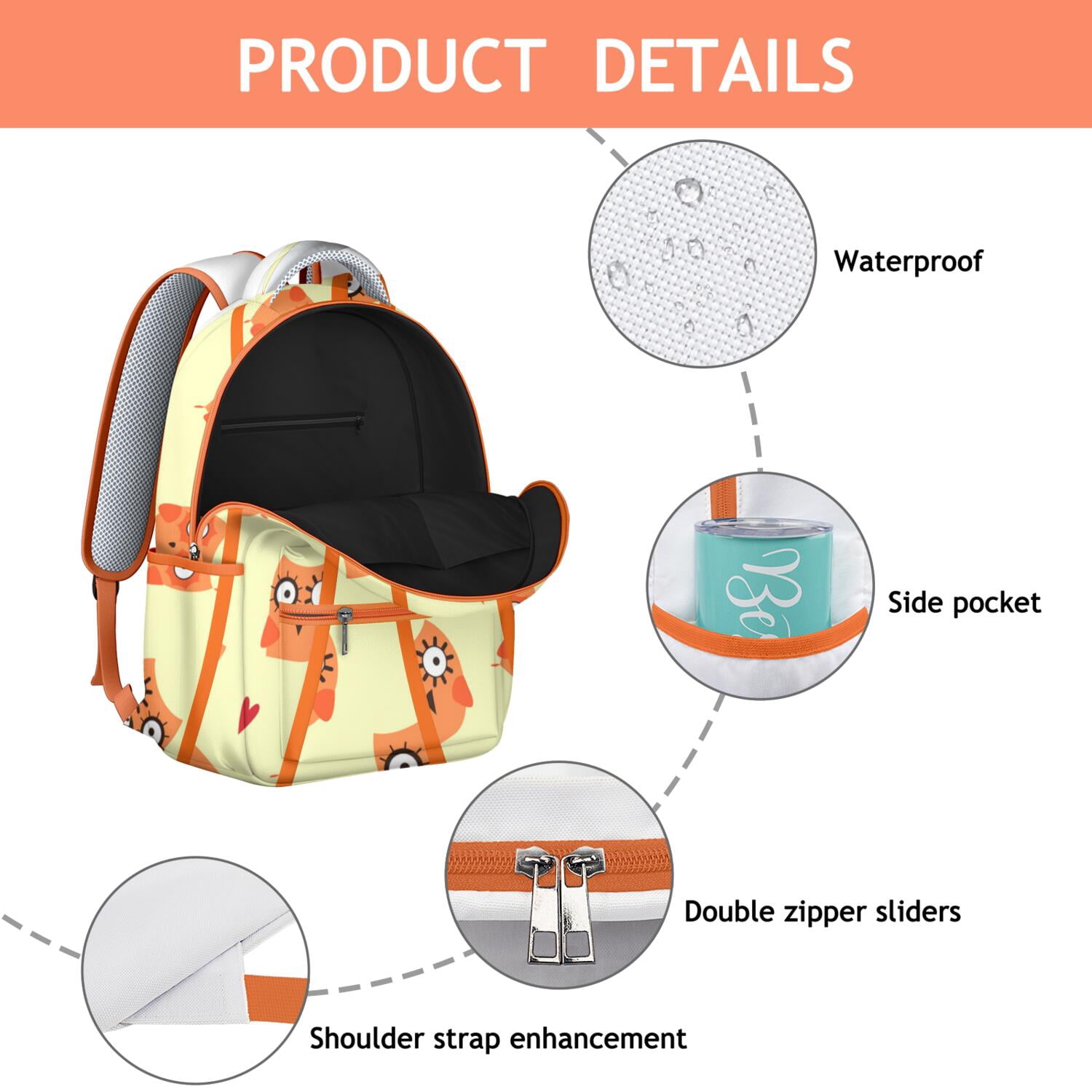 Night Owl Pattern Backpack - Waterproof & Breathable Student Backpack with Spinal Support Design for Daily Use