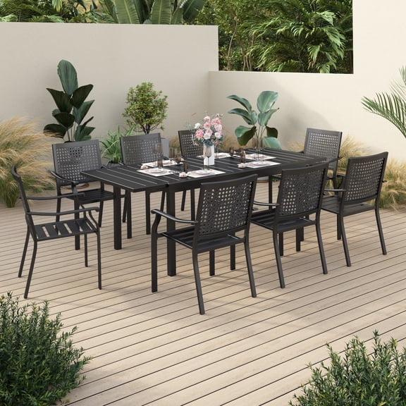 Sophia & William 9 Pieces Patio Outdoor Dining Set Metal Stackable Chairs and Expandable Table for 8
