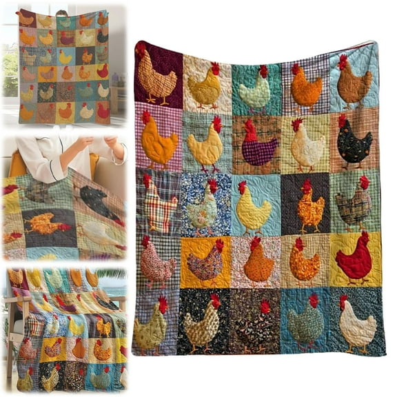 YOUMAI ‌Rooster Plaid Print Blanket - Cute Cozy Chicken Throw Quilt, Lightweight Flannel for Couch Bed Sofa, Funny Farmhouse Decor for Adults