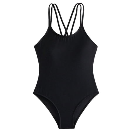 REDARER Girls One Piece Swimsuit Crisscross Double Straps Minimalist Beach Pool Bathing Suit For Kids 9-10 Years