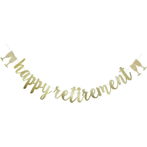 Happy Retirement Banner, Gold Glitter Sign for Retirement Party Bunting Supplies Decorations