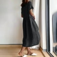 thumbnail image 4 of Abcnature Womens Maxi Dress, Women Solid Round Neck Short Sleeve Cotton Linen Dress, Plus Size Summer Casual Long Dresses, Wedding Guest Dresses Beach Party Dress Black L, 4 of 4