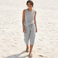 thumbnail image 7 of Lumtrix Womens Summer 2 Piece Outfits Striped Sleeveless Tank Top Wide Leg Capri with Pockets Pants Sets for Beach Vacation Black M, 7 of 7