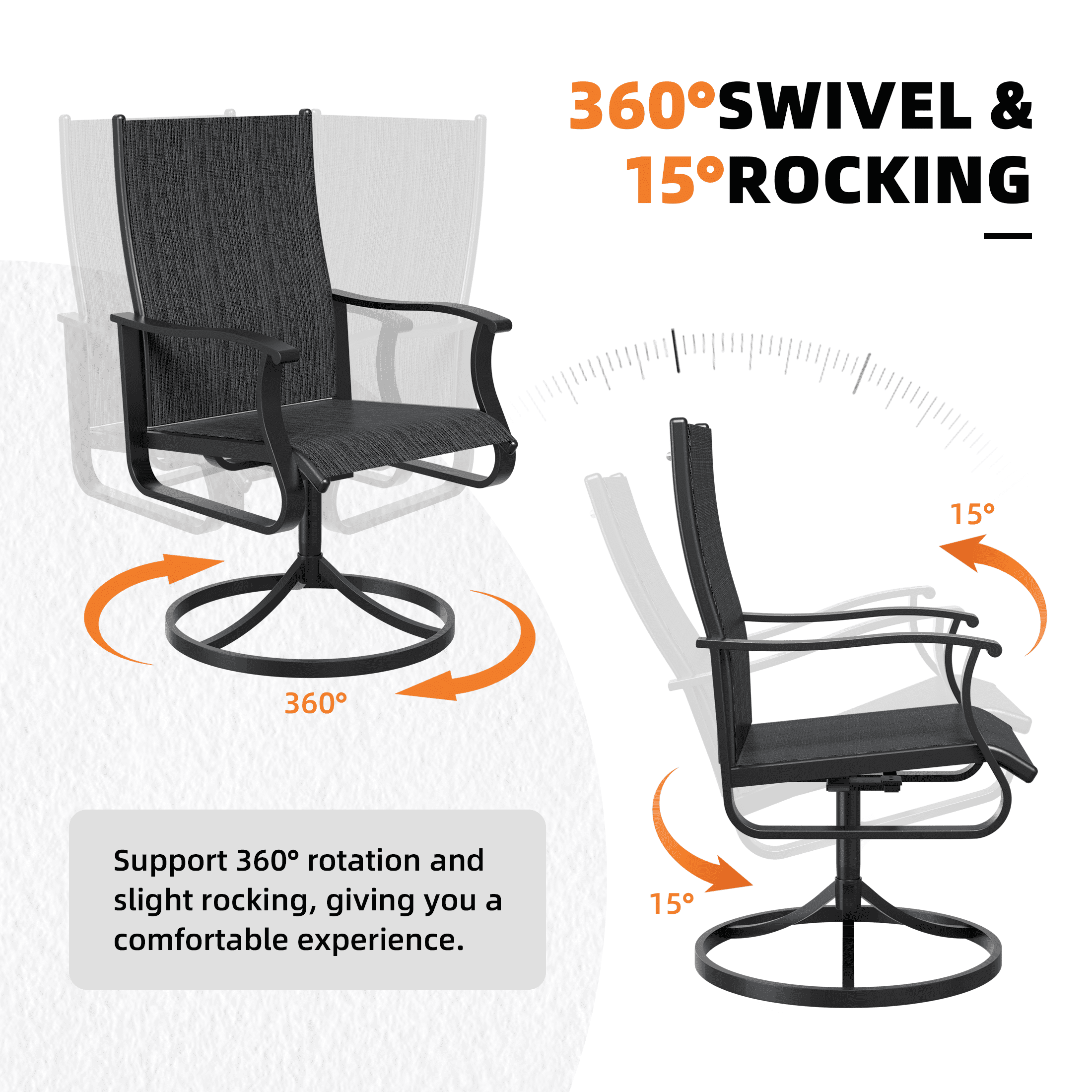 UDPATIO Low Back Outdoor Dining Chair Set of 2, 360°Swivel Patio Chair Outside for Lawn Garden Backyard Deck, Dark Grey