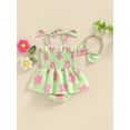 thumbnail image 6 of Suealasg Baby Girl Romper Dress Sleeveless Tie-up Flower Print Bodysuits Dress + 3D Bow Headband 6M 12M 18M 24M Newborn Girls Summer Beach Clothes, 6 of 9