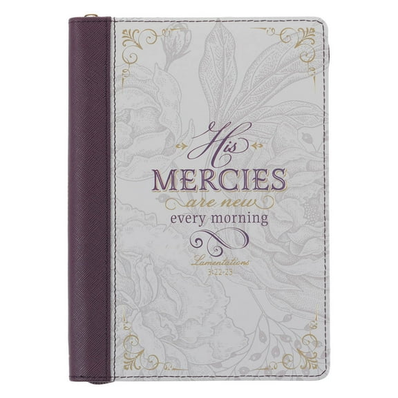 Christian Art Gifts Classic Journal His Mercies Are New Every Morning Lamentations 3:22-23 Bible Verse Inspirational Notebook for Women, Faux Leather Flexcover, 336 Ruled Pages, Zipper Closure