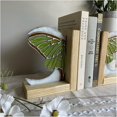 thumbnail image 2 of Iridescent Glass Butterfly Wing Bookends，Modern Unique Decorative Book Ends,Heavy Duty Wood Book Stopper for Books/DVDs Home Office Library School Study(Butterfly-D), 2 of 7