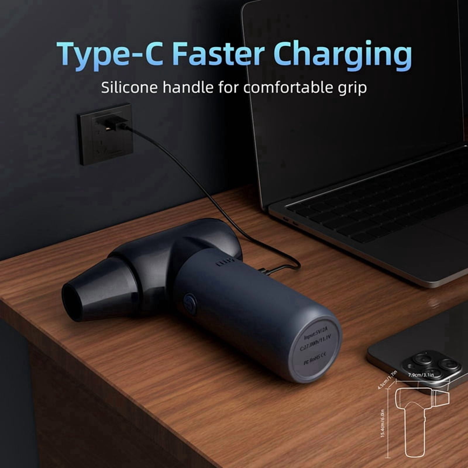 2X Compressed Air Duster,180000RPM Dryer Blower,3 Gear Portable Electric Air Duster,for Car Dry,Keyboard Computer