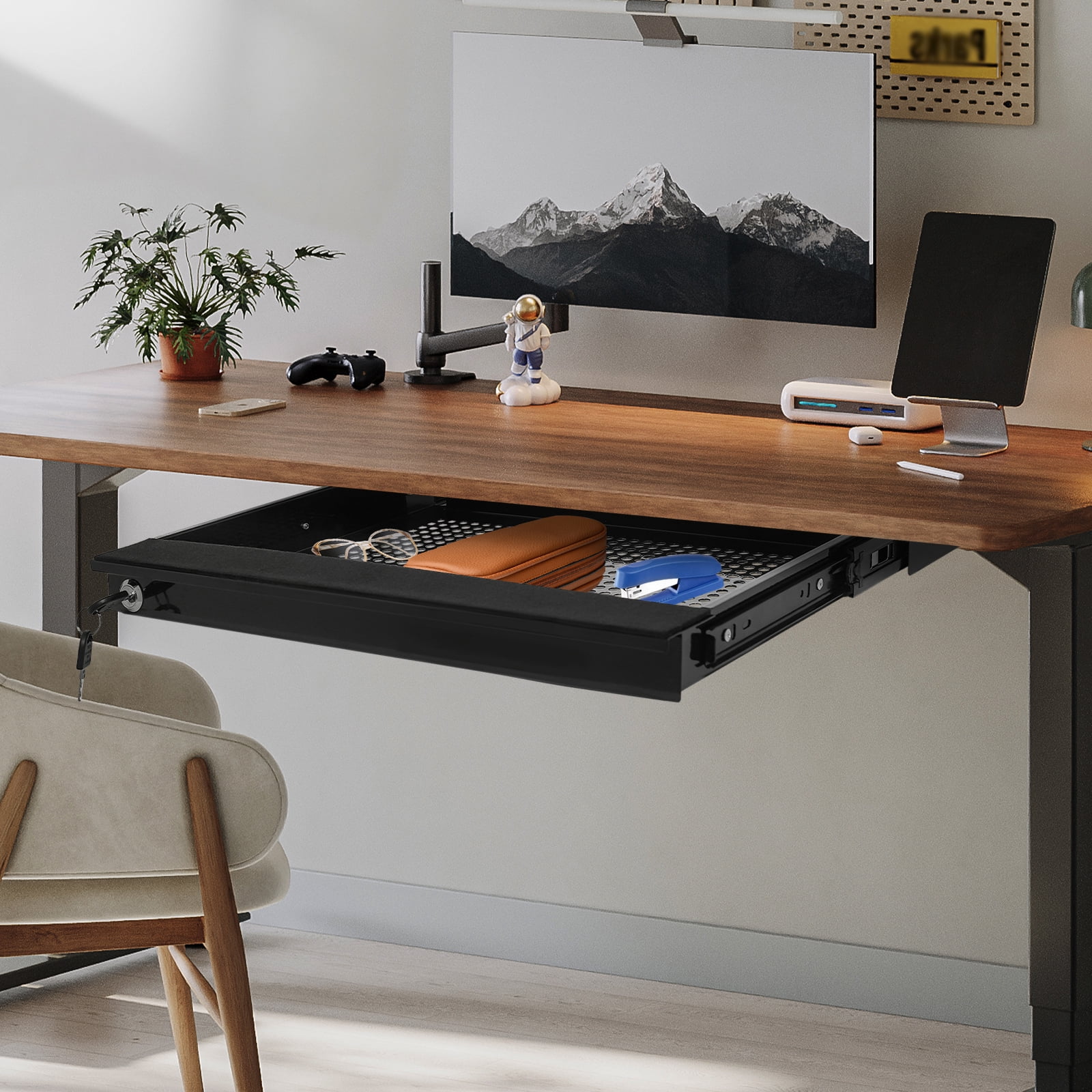 Modern Black Under-Desk Drawer Storage Organizer for Standing Desks Pull-out Drawer and Store Various Items