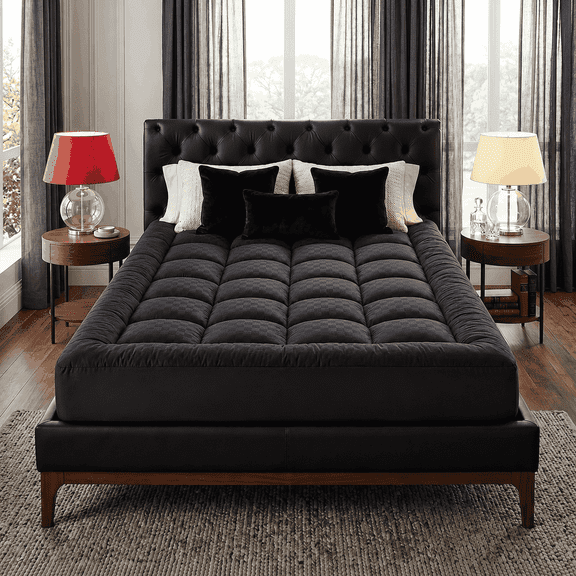 Laxdagre 900GSM Extra Thick Mattress Topper Fitted Mattress Pad, Deep Pocket - Queen, Black