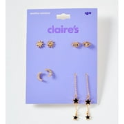 Claire's Gold Plated Sunshine, Eyes, Gemstone Moon and Black Star Drop Earring Set, 4-Pack