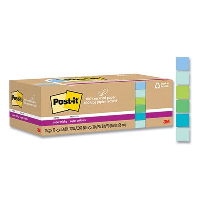 UPC: 0076308410636 | Post-it Recycled Super Sticky Notes – Oasis Collection  3  x 3   Pkg of 12