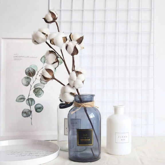 21-Inch Natural White Cotton Stem Flowers Cotton Boll Branches Farmhouse Rustic Style Vase Display Filler Floral Wedding Centerpiece Decorations