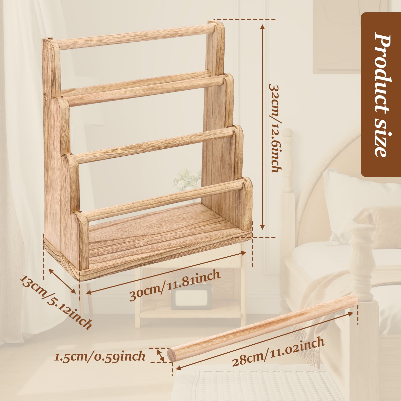Wood Bracelet Holder 4 Tier Large Capacity Jewelry Organizer Display Stand Watch Hanger (woodcolor )