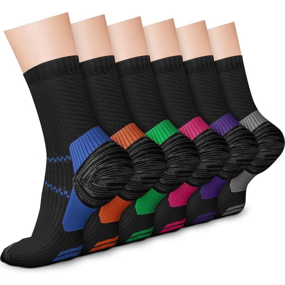 6 Pairs Crew Compression Socks for Women & Men Circulation 15-20 mmHg is Best for All Day Wear Running Nurse