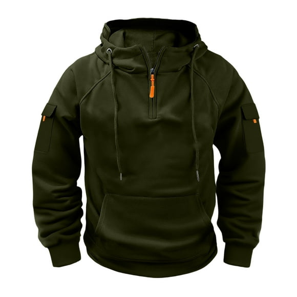 aohooy 1/4 Zipper Tactical Hoodies for Men Military Quarter Zip Pullover Cargo Hoodie Jacket Fleece Hooded Sweatshirt with Pockets Army Green,M