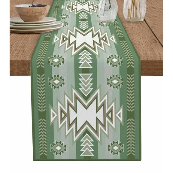 Sage Green Boho Table Runner American Native Southwest Abstract Art Tablerunners 13 x 72 Inch, Table Decorations Tabletop Scarf for Summer Gathering Holiday Farmhouse Kitchen Dining Decor