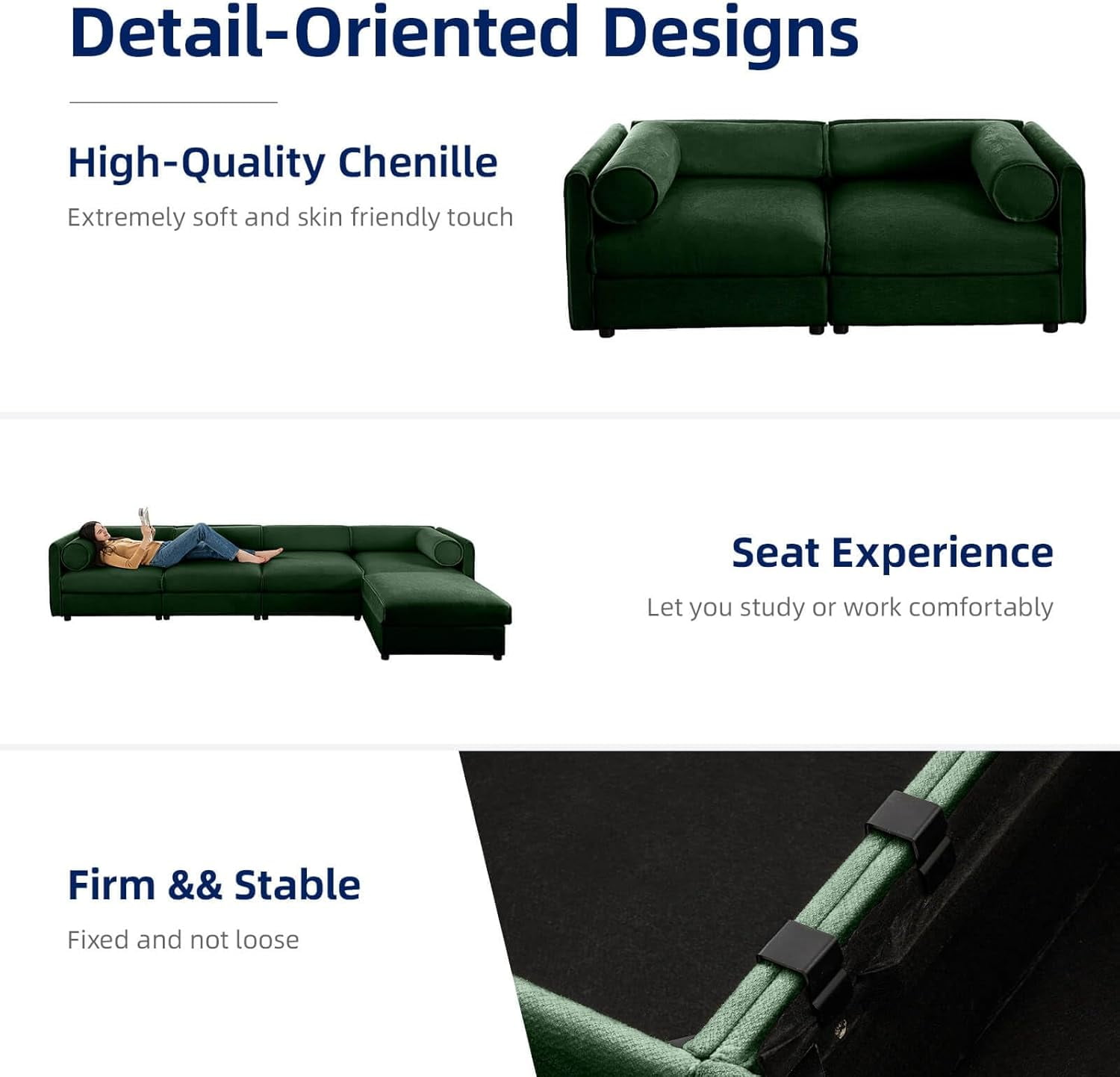 75.5'' Deep Seat Chenille Loveseat with Storage Seat,Modern Fabric Loveseat Featuring Hidden Storage Space,Cylindrical Backrest & Armrest Design for Living Room, Office, Apartment - Green