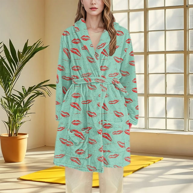 SDNall Robe en Flanelle pour Femmes, Peignoir Long à Manches Longues Ouvert pour l'Hiver à la Maison