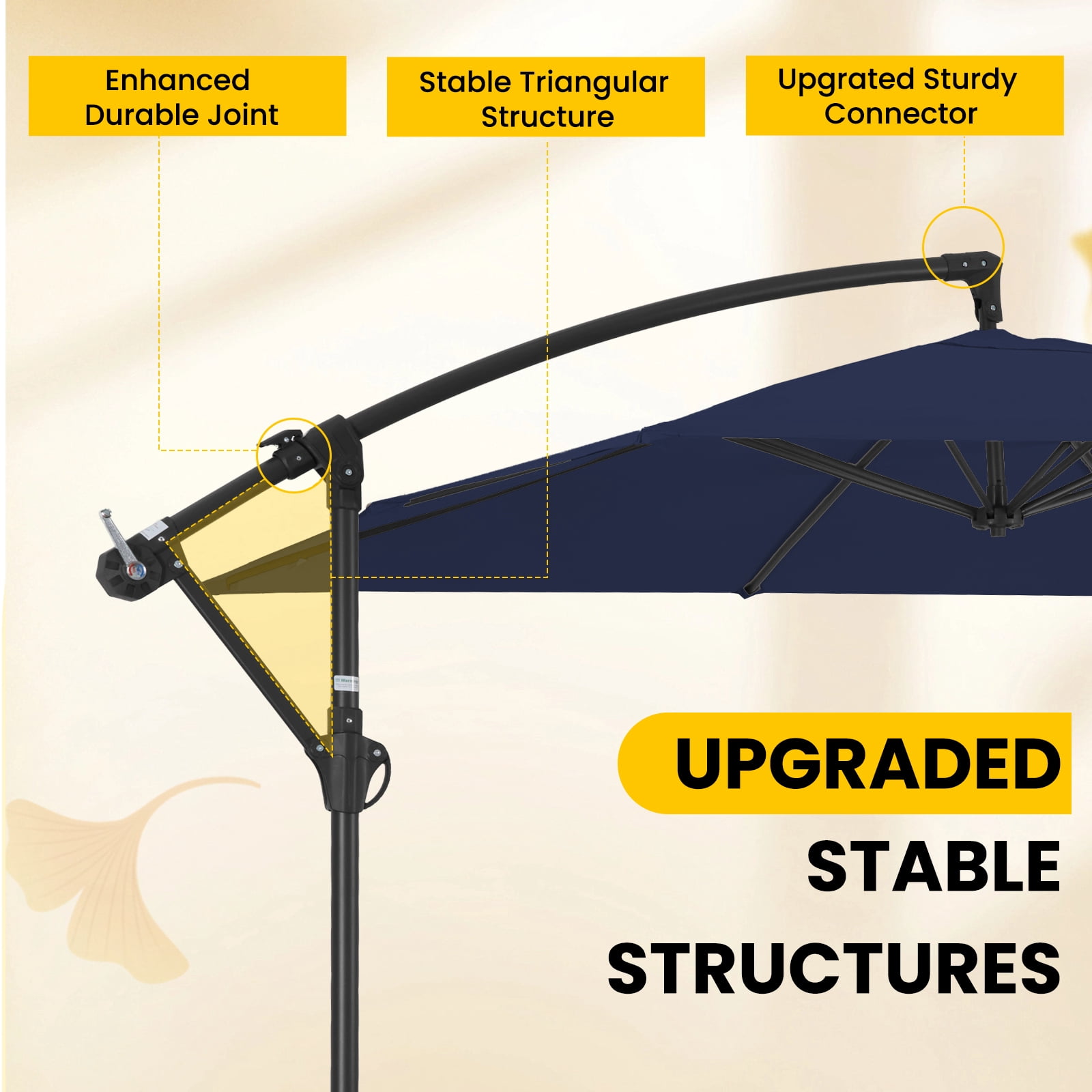 FUNDAZE 8x8ft Hanging Cantilever Patio Umbrella with Base, Square Outdoor Sun Shade with Crank & Tilt for Garden, Backyard, Deck,Navy Blue