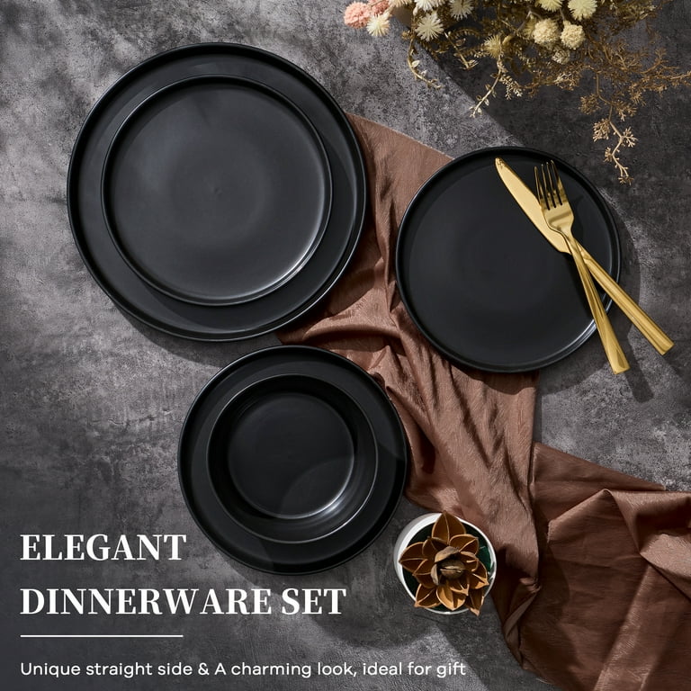 12-Piece Stoneware Dinnerware Set for 4, Black photo 7