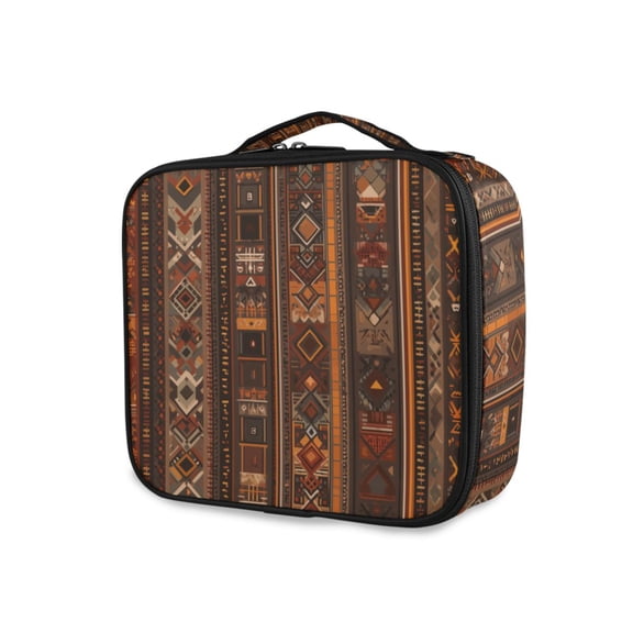 FORMRS Travel Makeup Bag Large Capacity Train Case Cosmetic Organizer with Adjustable Dividers, Brown Tribal Pattern