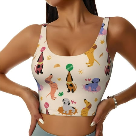 Qekee Dogs In Different Poses for Removable Pads Sports Bra  Crop Tank Top  Womens  Sports Bra Long Style Without Steel Rims-Large