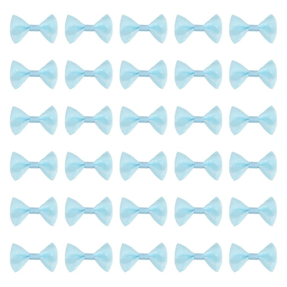 Uxcell 50 Pcs Light Blue White Dot Polka Dot Ribbon Bow Ties 1.5" x 1" Mini Bowknot for Crafting Little Satin Bows Bulk for DIY Sewing Scrapbooking Wedding Gift Present Home Decoration