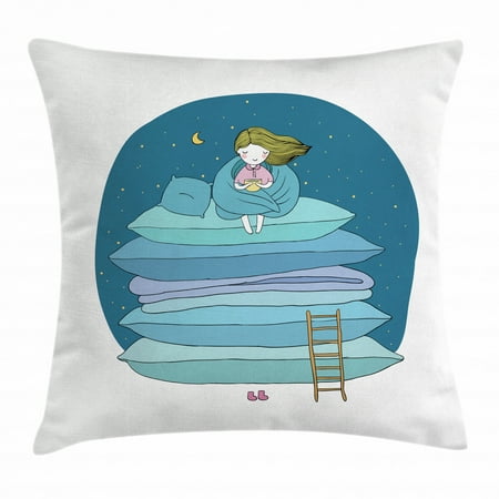 Kids Throw Pillow Cushion Cover Little Girl Sitting On The Top Of