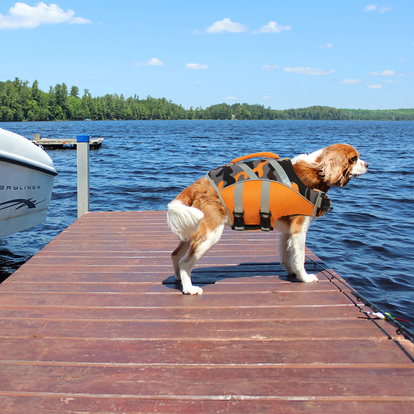 Kuoser Dog Life Jacket with Reflective Stripes, Adjustable Dog Life Vest, Orange, XS