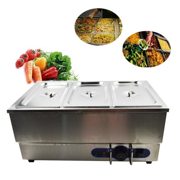 INTBUYING Food Warmer 3-Pan Buffet Food Soup Warmer Countertop Steam Table Stainless Steel