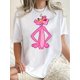 thumbnail image 1 of Camiseta para mujer Suave de veranoChic Pink Leopard Smile Graphic Tee for Women - Casual Crew Neck Short Sleeve, Stretchy Polyester Blend, Machine Washable - Perfect Summer Top, Funny, Fashion Tren, 1 of 6