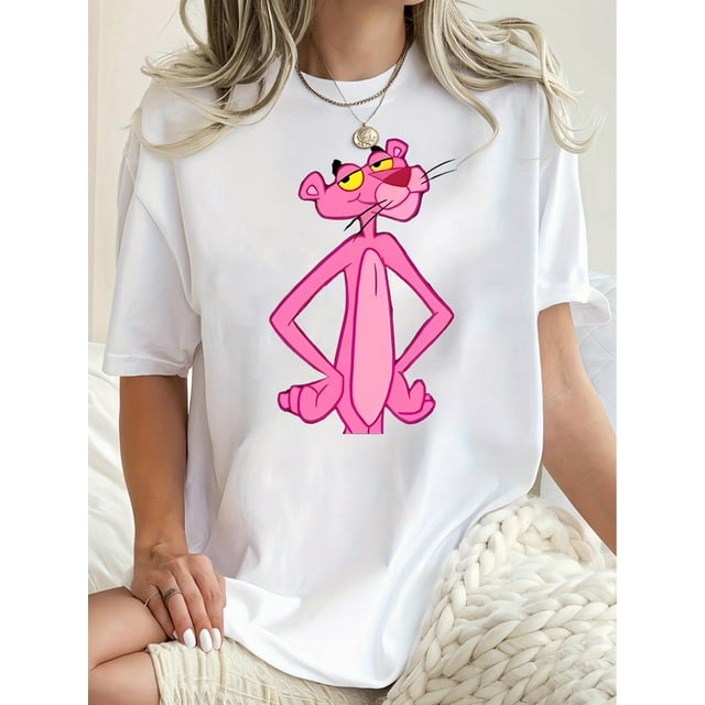 Camiseta elegante con estampado de leopardo rosa para mujer - Cuello redondo informal, manga corta, algodón elástico, lavable a máquina - Camiseta perfecta para el verano, divertida, tendencia de moda